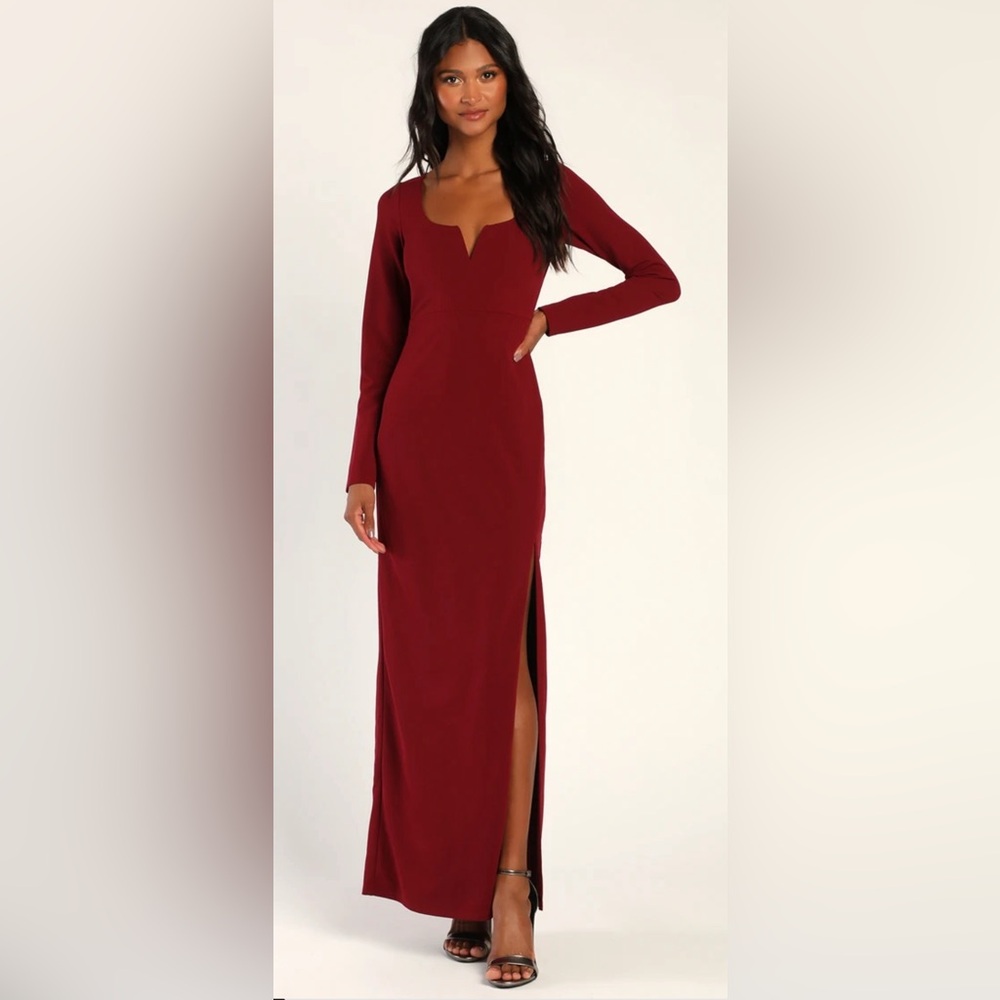 Lulus true  Love Lasts Burgundy Long Sleeve Backless Maxi Dress